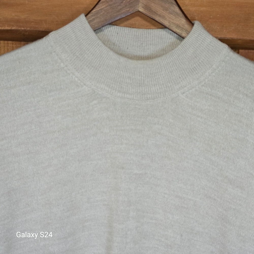 Alan Stuart Mens Mock Neck Sweater Oatmeal Beige Wool‎ Blend Made in Italy Large